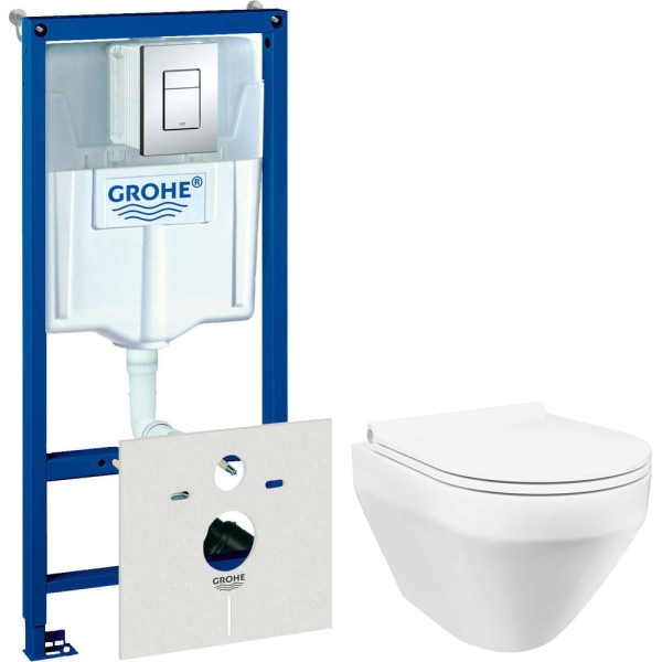 Комплект  Система инсталляции для унитазов Grohe Rapid SL 38775001 4 в 1 с кнопкой смыва + Чаша для унитаза подвесного AM.PM Spirit FlashClean + Крышк