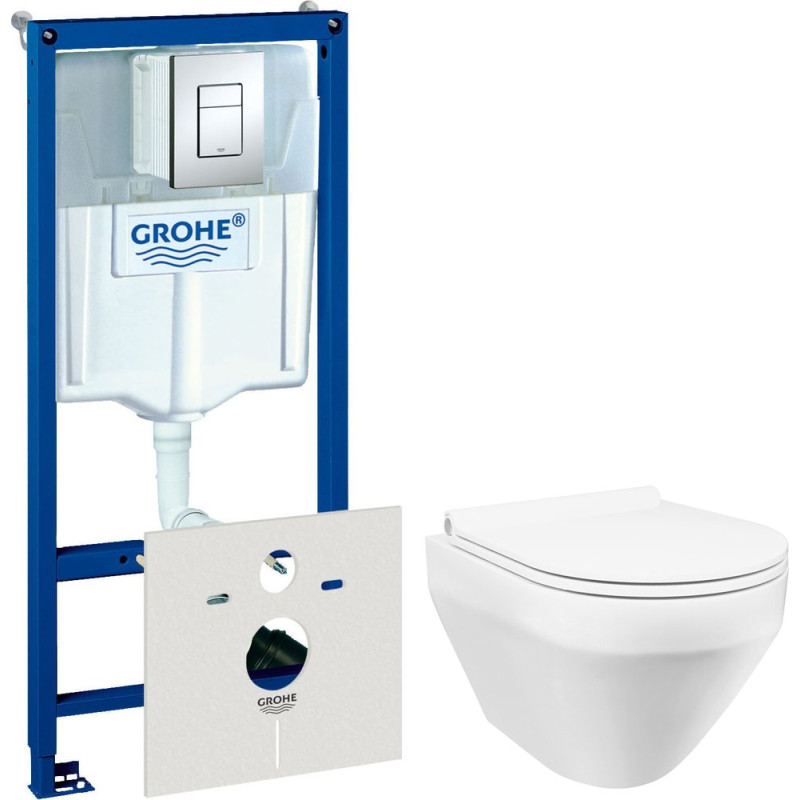 Комплект  Система инсталляции для унитазов Grohe Rapid SL 38775001 4 в 1 с кнопкой смыва + Чаша для унитаза подвесного AM.PM Spirit FlashClean + Крышк