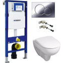 Комплект Инсталляция Geberit Duofix UP320 с кнопкой смыва + Унитаз Geberit Renova безободковый