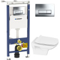 Комплект Инсталляция Geberit Duofix Платтенбау 4 в 1 с кнопкой смыва хром + Унитаз Cersanit Carina new clean on slim lift