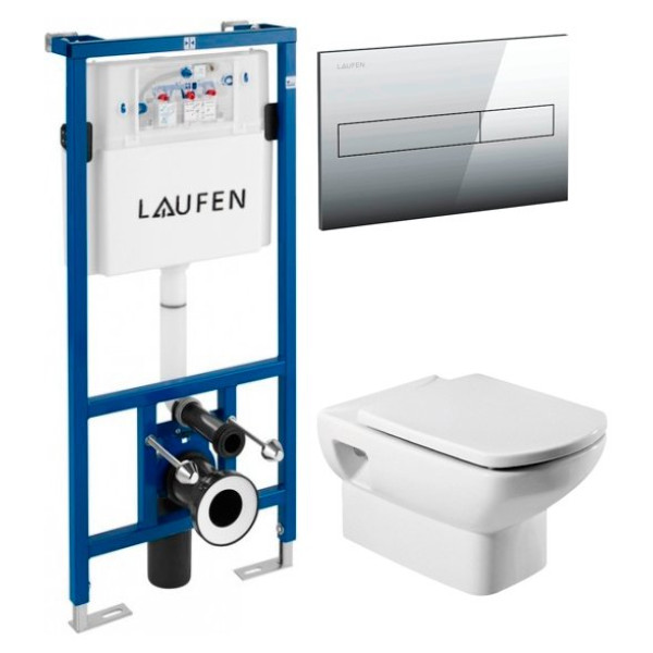 Комплект Инсталляция Laufen Lis CW1 с кнопкой хром + Унитаз Roca Dama Senso