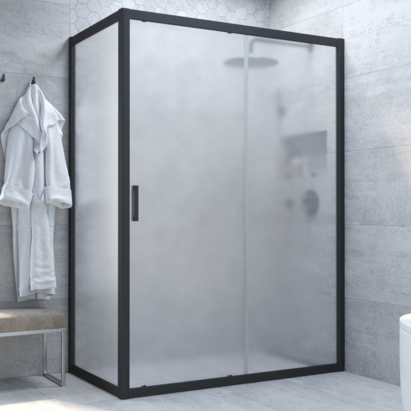 Душевой уголок Vegas Glass ZP+ZPV NOVO 140*80 02М 10 профиль черный матовый, стекло сатин