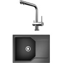 Комплект  Мойка кухонная Omoikiri Yonaka 65-BL черная + Смеситель Omoikiri Nagano C для кухонной мойки