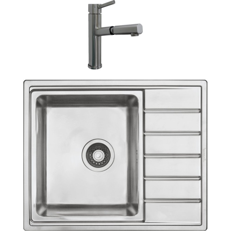 Комплект  Мойка кухонная Seaman Eco Roma SMR-6150A без отверстий + Смеситель Seaman Eco Venice SSN-1394P для кухонной мойки
