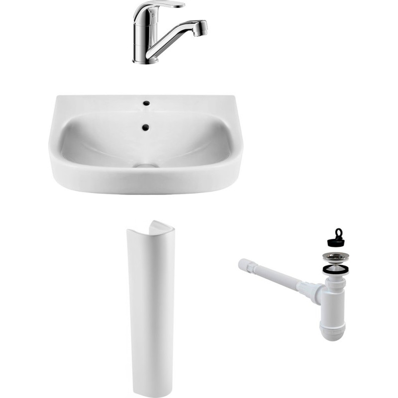 Комплект  Раковина Roca Debba 50x42 + Смеситель Bravat Fit F1233188CP-RUS для раковины + Пьедестал для раковины Roca Debba 33799000Y + Сифон для раков