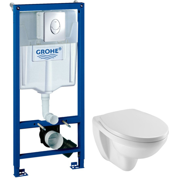 Комплект  Система инсталляции для унитазов Grohe Rapid SL 38721001 3 в 1 с кнопкой смыва + Чаша для унитаза подвесного Jacob Delafon Patio EDV102-00 +