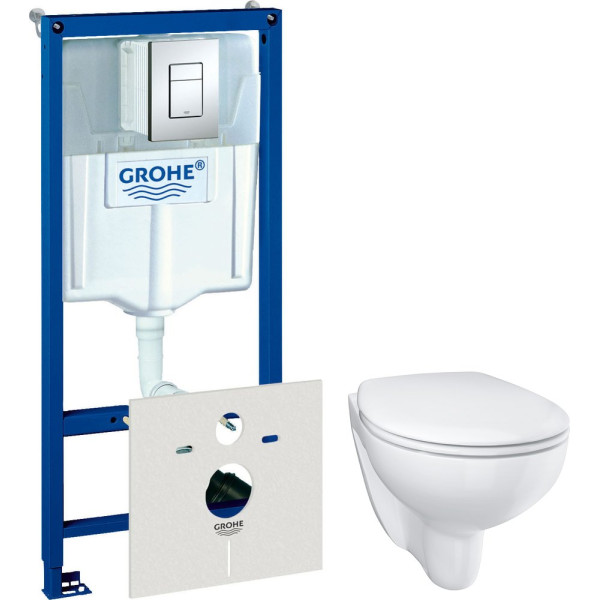 Комплект  Система инсталляции для унитазов Grohe Rapid SL 38775001 4 в 1 с кнопкой смыва + Унитаз подвесной Grohe Bau Ceramic 39351000 безободковый