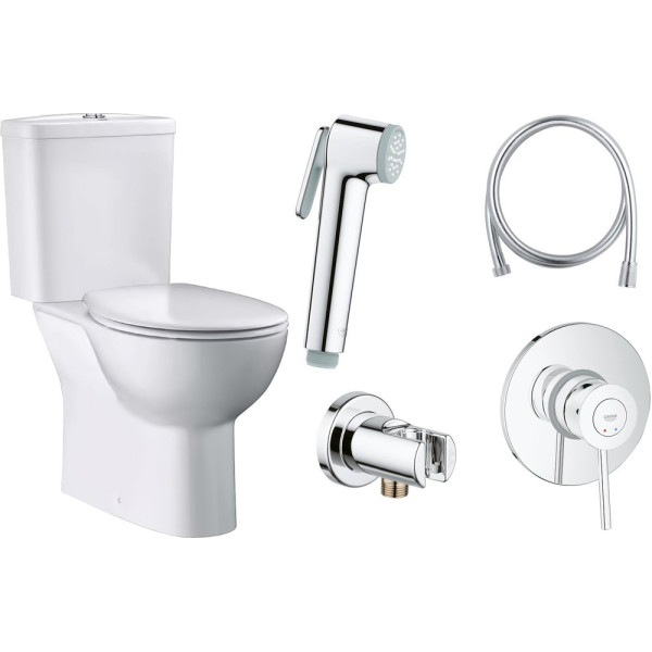 Комплект  Унитаз-компакт Grohe Bau Ceramic 39349000 + Гигиенический душ Grohe BauClassic 124901 со смесителем