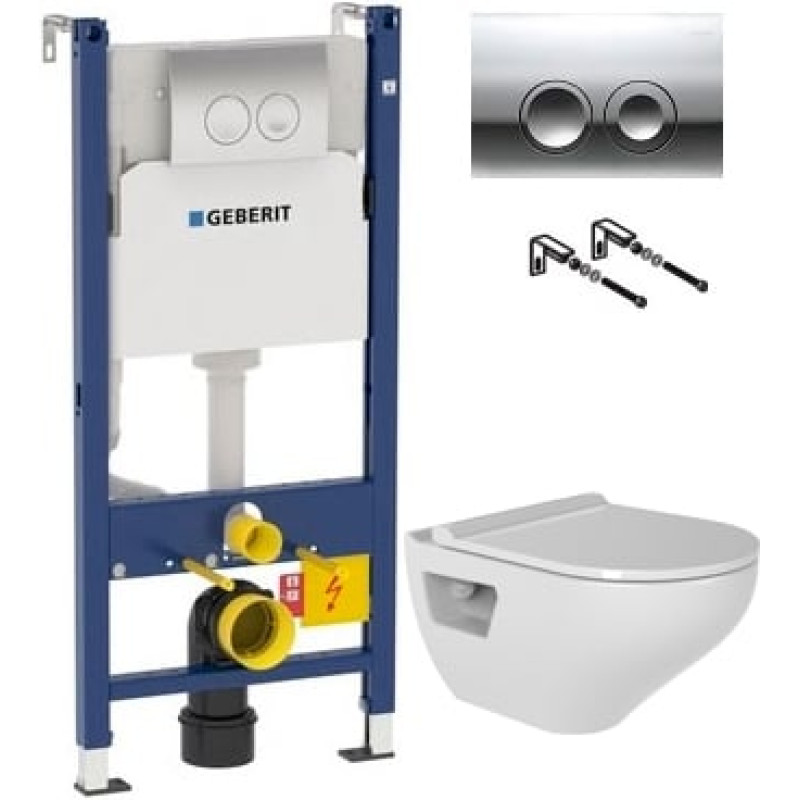 Комплект Инсталляция Geberit Duofix Delta 3 в 1 с кнопкой смыва + Унитаз подвесной Bien Ion безободковый, с биде