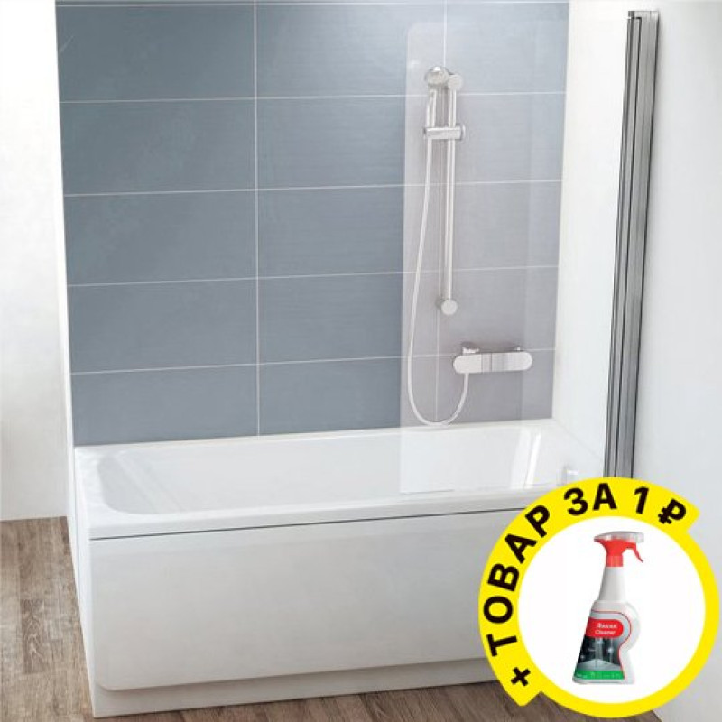 Шторка на ванну Ravak CVS1-80 R Transparent, профиль блестящий + средство для ванн и душевых кабин