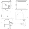 Комплект  Мойка кухонная Granula Standart ST-5803 классик + Измельчитель отходов Bort Titan 4000 + Смеситель Granula GR-1024 классик, для кухонной мой