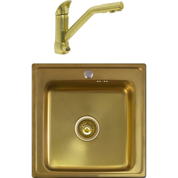 Комплект  Мойка кухонная Seaman Eco Wien SWT-5050-Antique gold satin + Смеситель Seaman Barcelone SSL-5361 Antique Gold для кухонной мойки