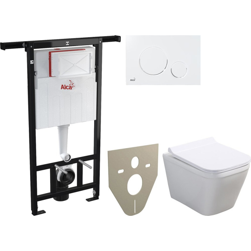 Комплект  Унитаз подвесной BelBagno Dory BB522ACHR с крышкой + Система инсталляции AlcaPlast Jadromodul AM102/1120 + Кнопка смыва AlcaPlast THIN M670 белый + Шумоизоляционная