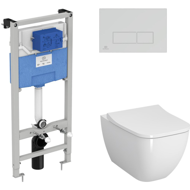 Комплект  Унитаз подвесной VitrA Shift 7742B003-0075 с крышкой + Система инсталляции Ideal Standard Prosys Frame + Кнопка смыва Ideal Standard Oleas R0121AA хром
