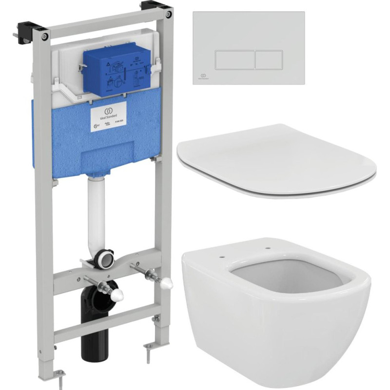 Комплект Система инсталляции для унитазов Ideal Standard Prosys Frame + Чаша для унитаза + Крышка-сиденье T352701 + Кнопка смыва хром