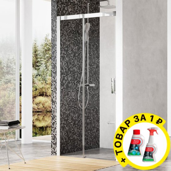Душевая дверь в нишу Ravak MSD2-100 L Transparent, профиль хром + средство для ванн и защитное средство