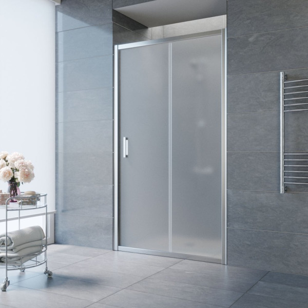 Душевая дверь в нишу Vegas Glass ZP TUR NOVO 100 08 10 100 см, профиль глянцевый хром, стекло сатин