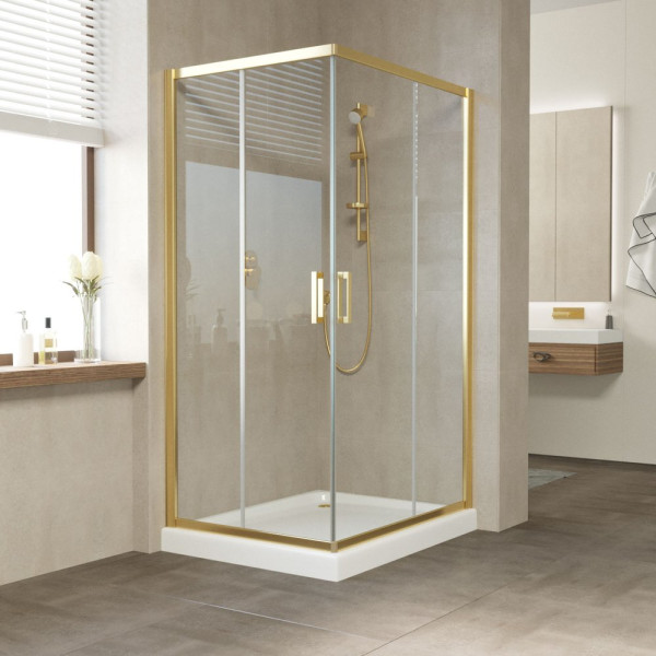 Душевой уголок Vegas Glass ZA-F 90*80 09 01 профиль золото, стекло прозрачное