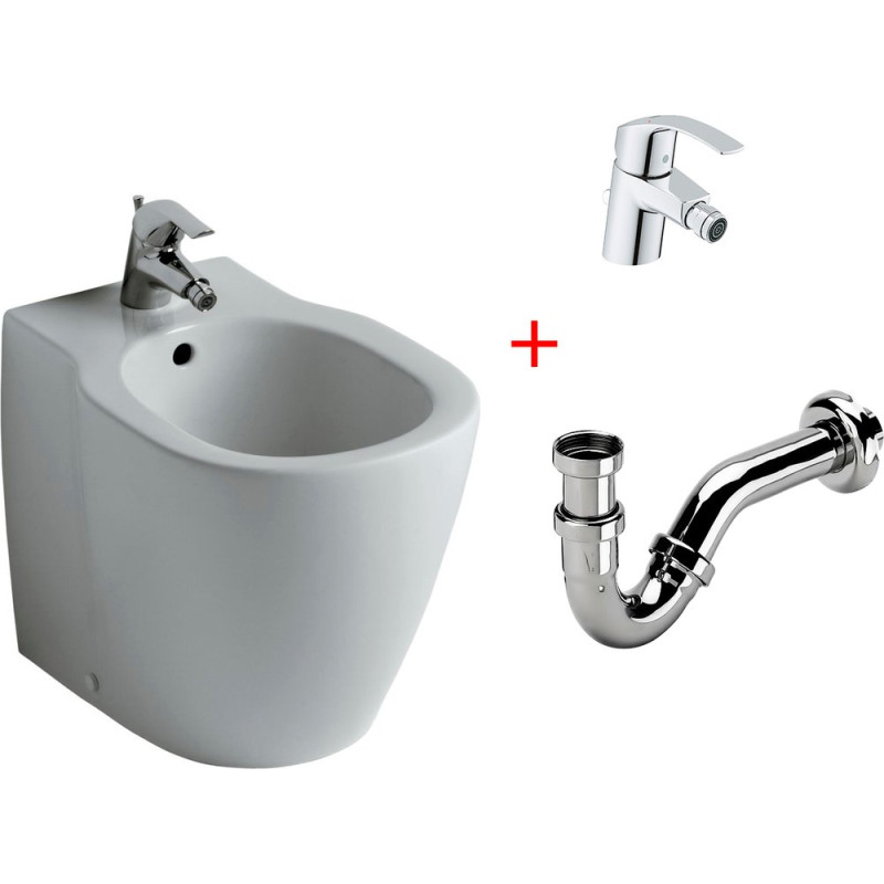 Комплект  Биде напольное Ideal Standard Connect E799501 + Смеситель Grohe Eurosmart 32929002 для биде + Сифон для биде Grohe 28946000