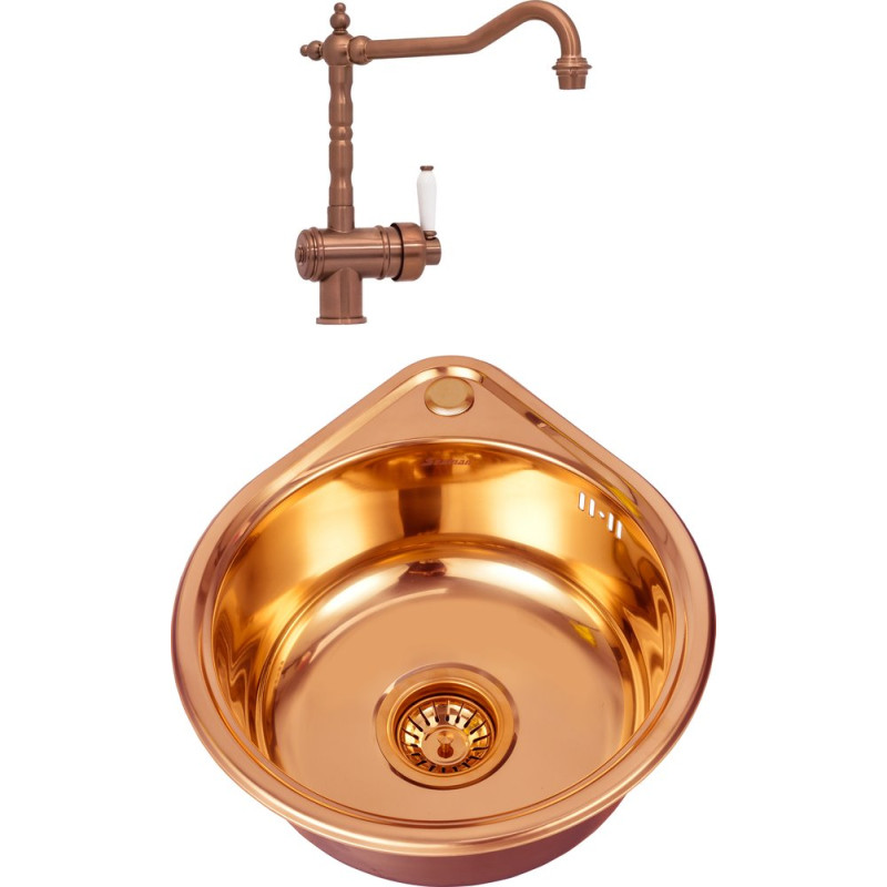 Комплект  Мойка кухонная Seaman Eco Wien SWT-3945-Copper polish + Смеситель Seaman Barcelone SSL-5077 Copper для кухонной мойки