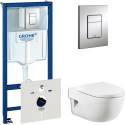 Комплект  Система инсталляции для унитазов Grohe Rapid SL 38775001 4 в 1 с кнопкой смыва + Чаша для унитаза подвесного Roca Meridian 346247000 + Крышк