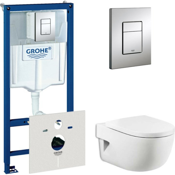 Комплект  Система инсталляции для унитазов Grohe Rapid SL 38775001 4 в 1 с кнопкой смыва + Чаша для унитаза подвесного Roca Meridian 346247000 + Крышк