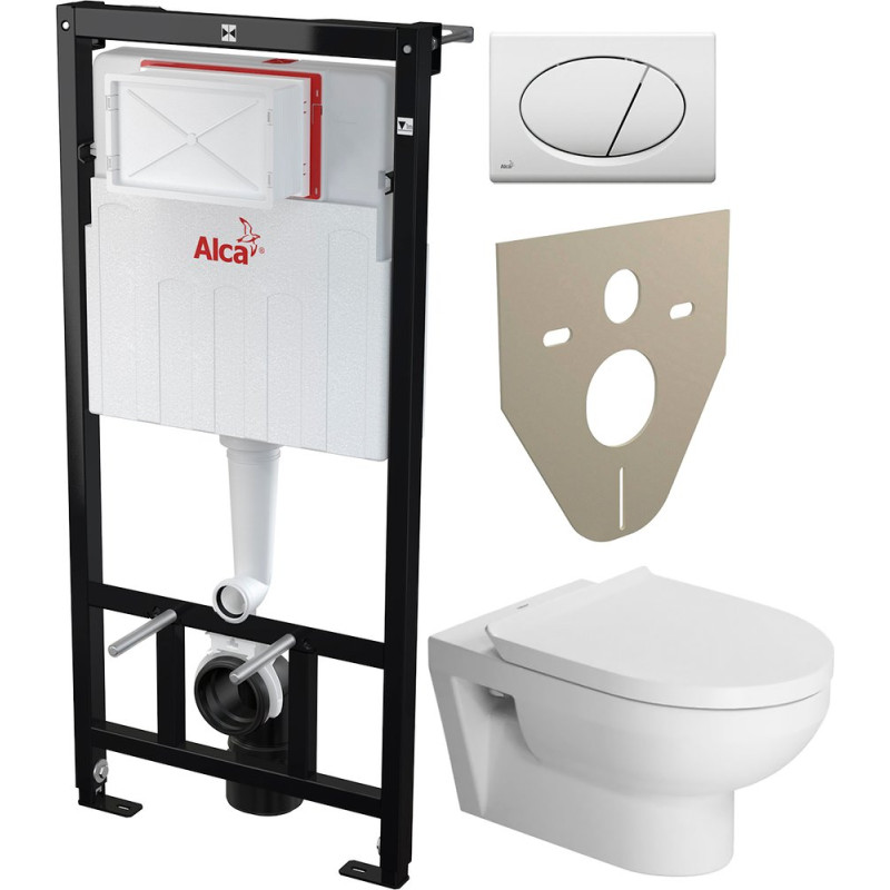 Комплект Унитаз подвесной Duravit DuraStyle 45620900A1 безободковый + Система инсталляции для унитазов AlcaPlast Sadromodul AM101/1120-001 с белой кнопкой и шумоизоляц