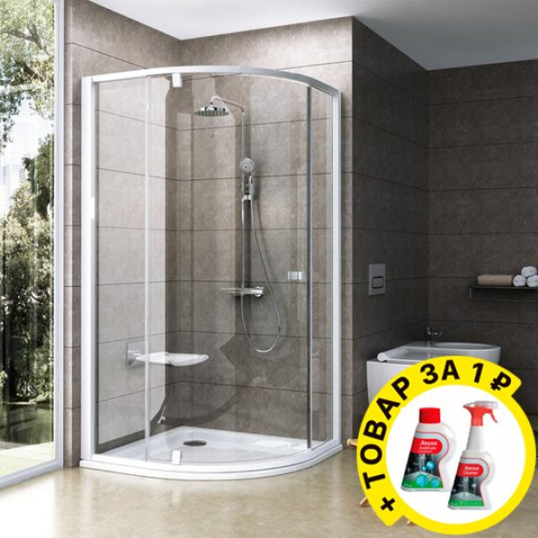 Душевой уголок Ravak PSKK3-80 Transparent, профиль и ручки белые + средство для ванн и защитное средство