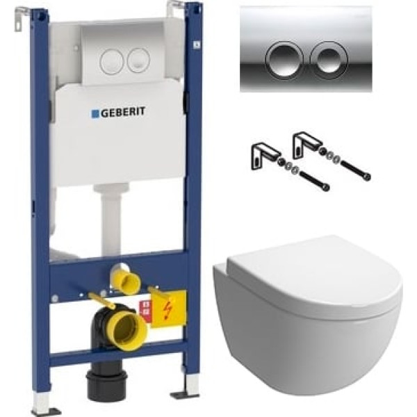 Комплект Geberit Duofix Delta 458.124.21.1 3 в 1 с кнопкой смыва + Чаша для унитаза + Крышка-сиденье