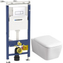 Комплект  Чаша для унитаза подвесного Geberit iCon Square 201950000 + Крышка-сиденье Geberit iCon Square + Система инсталляции для унитазов Geberit Duofix Платтенбау 458.1