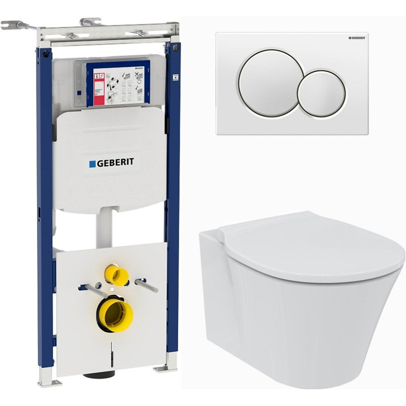 Комплект  Система инсталляции для унитазов Geberit Duofix Sigma 12 Plattenbau 111.362.00.5 + Унитаз подвесной Ideal Standard Connect Air K819501 безоб