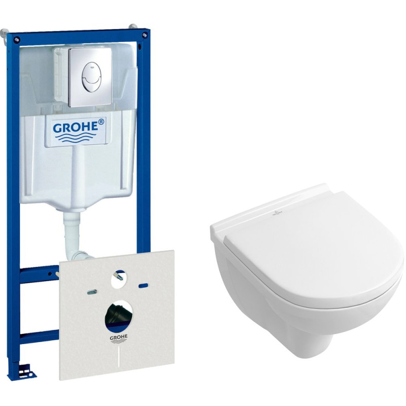 Комплект  Система инсталляции для унитазов Grohe Rapid SL 38750001 4 в 1 с кнопкой смыва + Унитаз подвесной Villeroy & Boch O.novo 5688 H1 01 alpin, с