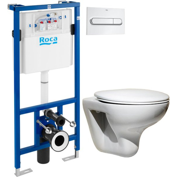 Комплект  Система инсталляции для унитазов Roca DUPLO WC 890090020 + Кнопка смыва Roca PL1 Dual хром + Крышка-сиденье Roca Mateo ZRU9302822 с микролиф