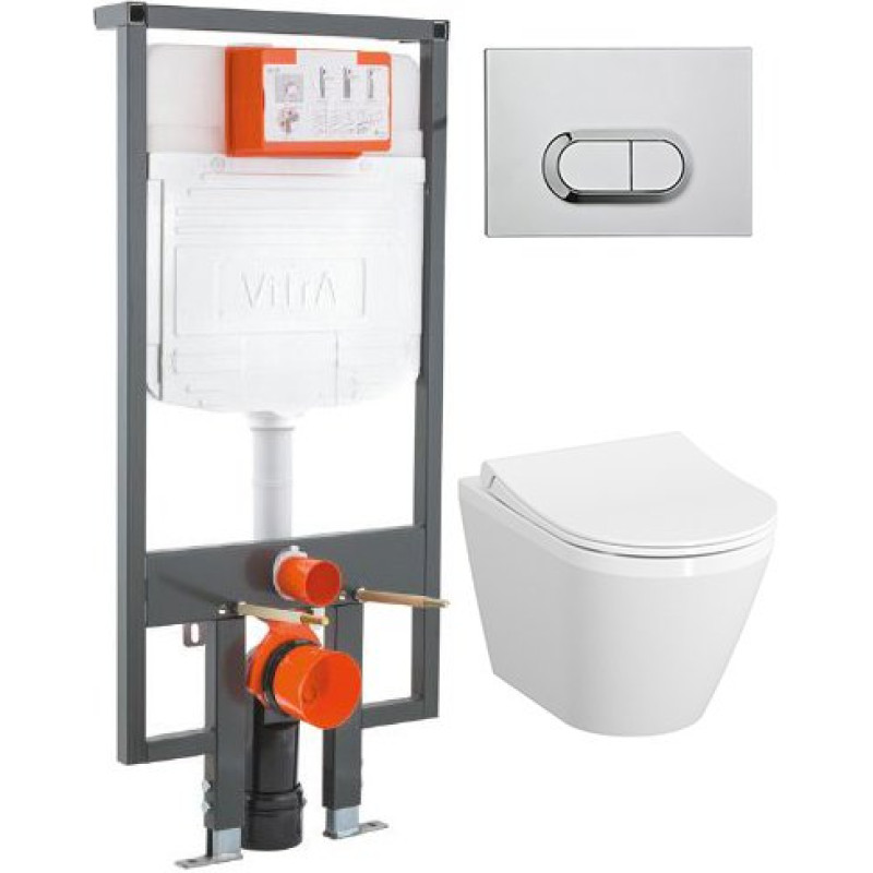 Комплект  Система инсталляции для унитазов VitrA 748-5800-01 3/6 л + Чаша для унитаза подвесного VitrA Integra 7040B003-0075 + Кнопка смыва VitrA 740-
