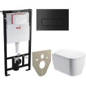 Комплект  Унитаз подвесной BelBagno Prado BB10150CH с крышкой + Система инсталляции AlcaPlast Sadromodul AM101/1120-0001 + Кнопка смыва AlcaPlast THIN M578 черный матовый + Шумо?