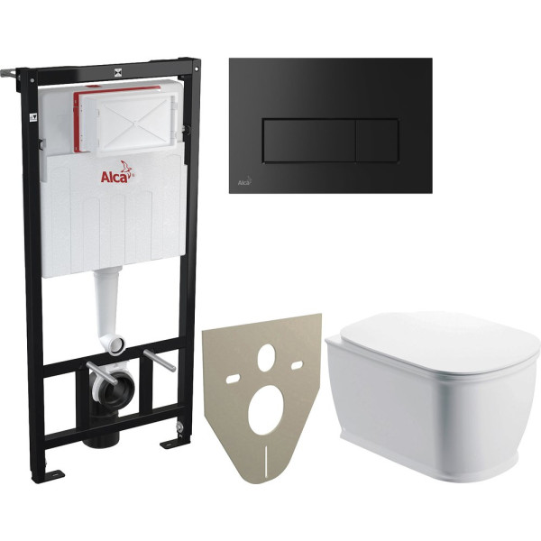 Комплект  Унитаз подвесной BelBagno Prado BB10150CH с крышкой + Система инсталляции AlcaPlast Sadromodul AM101/1120-0001 + Кнопка смыва AlcaPlast THIN M578 черный матовый + Шумо?