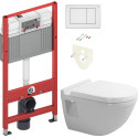 Комплект  Унитаз подвесной Duravit Starck 3 2200090000 + Система инсталляции для унитазов TECE Base K440322 с кнопкой смыва + Крышка-сиденье Duravit S + ершик