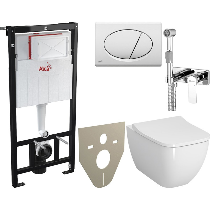 Комплект  Унитаз подвесной VitrA Shift 7742B003-0075 с крышкой + Система инсталляции + Кнопка AlcaPlast ALCA M70 + Шумоизоляционная панель + Гигиенический душ