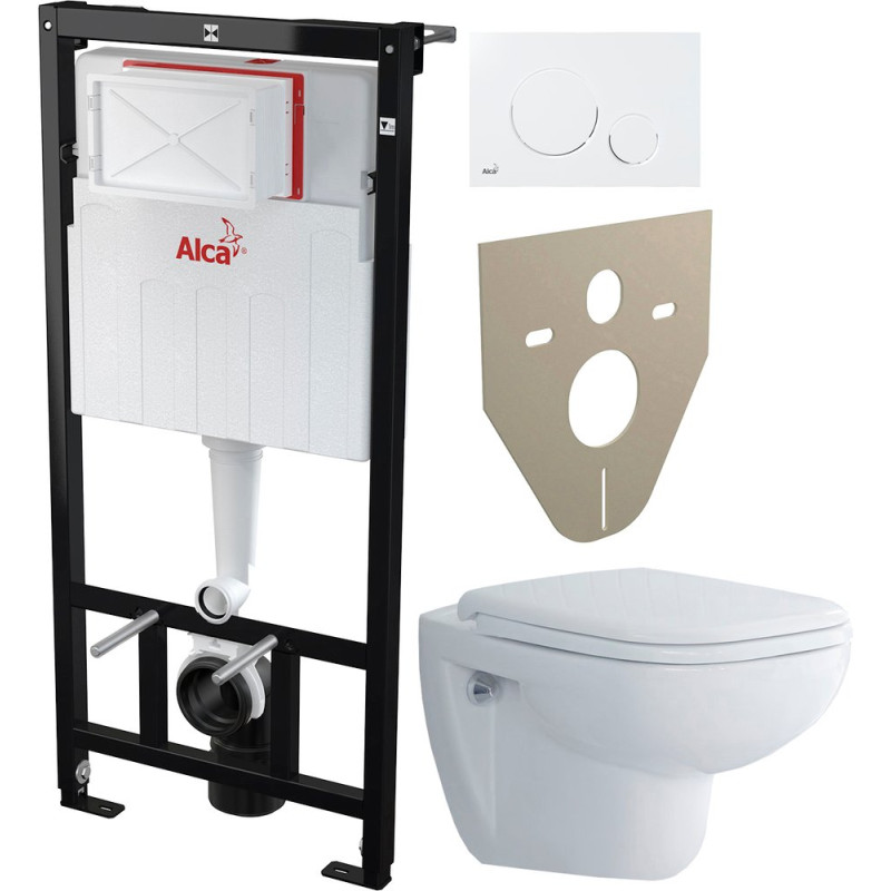 Комплект Унитаз подвесной Duravit D-code 45700900A1 безободковый + Система инсталляции для унитазов AlcaPlast Sadromodul AM101/1120-001 с кнопкой и шумоизоляцией